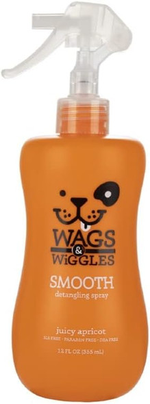 Wags & Wiggles Smooth Detangling Spray In Juicy Apricot Dog Grooming Detangler Spray To Eliminate Knots, Mats, And Tangles Dog Freshening Spray, 12 Ounces