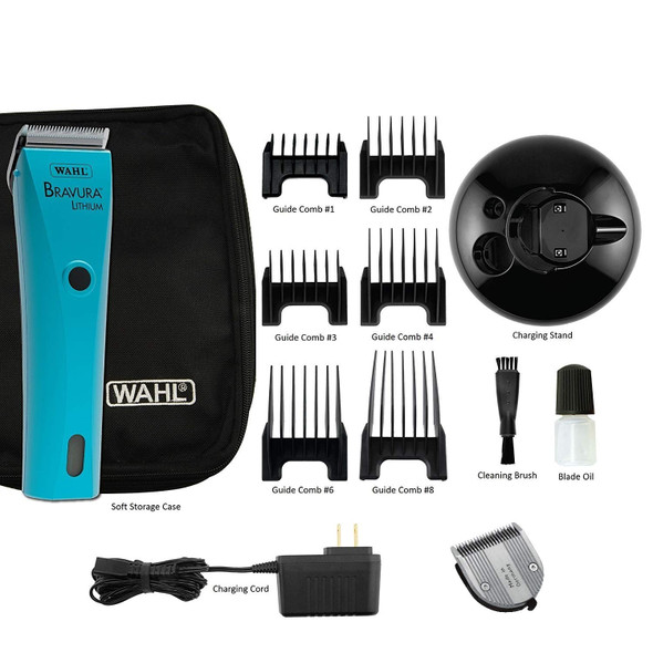 Wahl Professional Animal Bravura Lithium Powerful Motor Cord/Cordless Pet Clipper Kit (Turquoise) With Blade Brush
