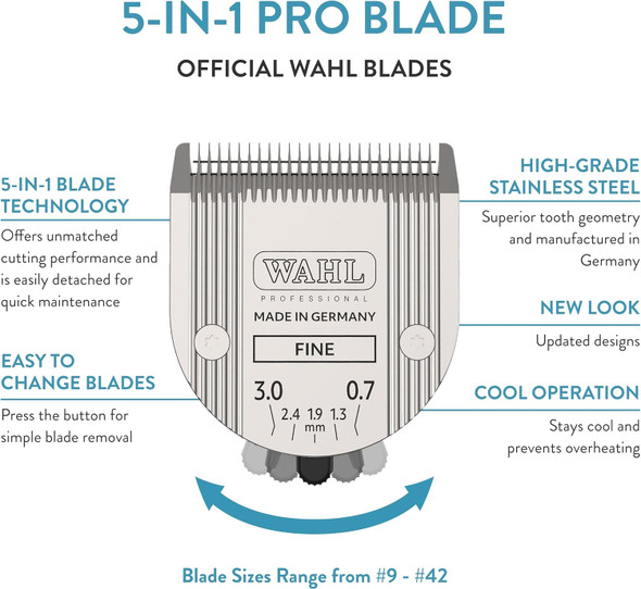 Wahl Professional Animal 5-In-1 Adjustable Blade Arco, Bravura, Chromado, Creativa, Figura, And Motion Pet, Dog, And Horse Clippers - Fine (2179-301)