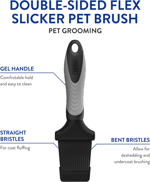 Wahl Professional Animal Double-Sided Flex Slicker Pet Brush For Dogs & Cats (#858478) - Durable Dog Pin Brush - For Bichon Frises, Collies & More - Dog & Cat Slicker Grooming Brush - Black & Gray