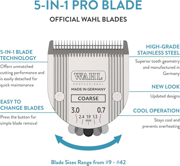 Wahl Professional Animal 5-In-1 Adjustable Blade Arco, Bravura, Chromado, Creativa, Figura, And Motion Pet, Dog, And Horse Clippers - Coarse (2179-401)