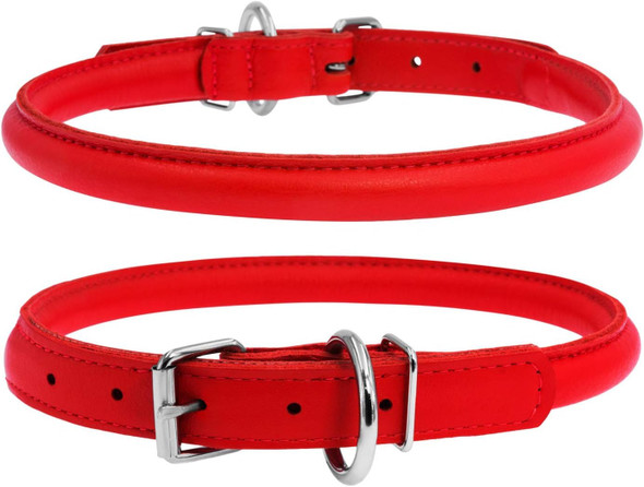 Rolled Leather Dog Collar For Puppy And Small Dogs - Durable Steel D-Ring And Metal Buckle - Bright, Comfortable Accessory For Small Large Dog Collars Red Plus (Neck Size 6 3/4-7 7/8 1/4 Wide)