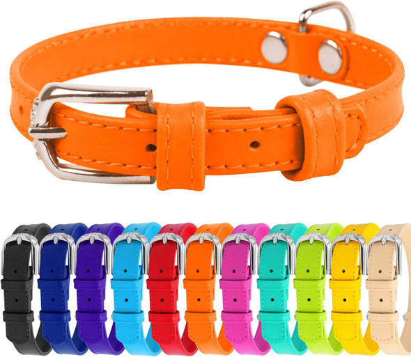 Waudog Soft Leather Dog Collar - Dog Collars For Small Medium Large Dogs Puppy - Red Blue Pink Purple Green Black - Handmade With Real Genuine Leather - Glamour Plus (X-Small 7-8 1/4 Neck, Orange)