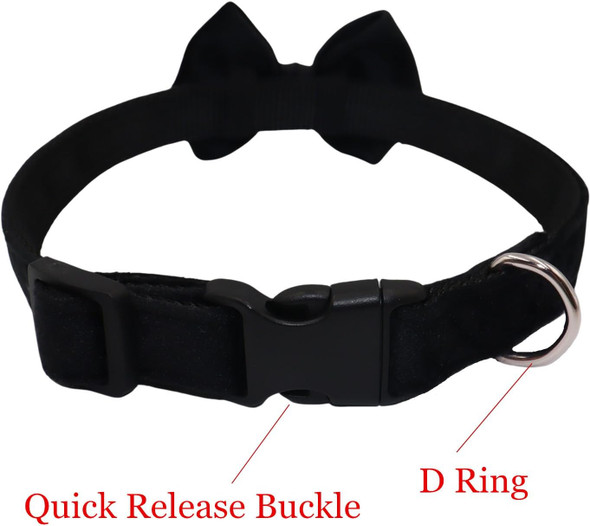Dog Collar With Bowtie Soft Velvet Material With Quick Release Buckle For Small Dogs (Black, S)