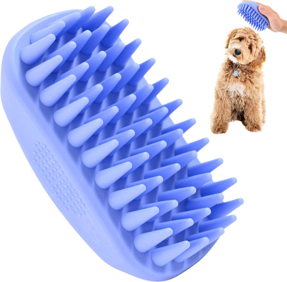 Dog Grooming Bath Brush, Pet Rubber Brush For Shower Scrubbing & Soothing Massage, Ideal For Long & Short Haired Dogs And Cats, Essential Puppy Grooming Accessories, Long Pins [We Love Doodles]