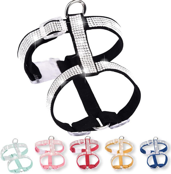 Small Dog Harness Bling Rhinestone Sparkly Diamond Jewel Crystal Adjustable Girl Easy Walk For Xxs Xsmall Female Cat Puppy Pet Kitten Black Xs