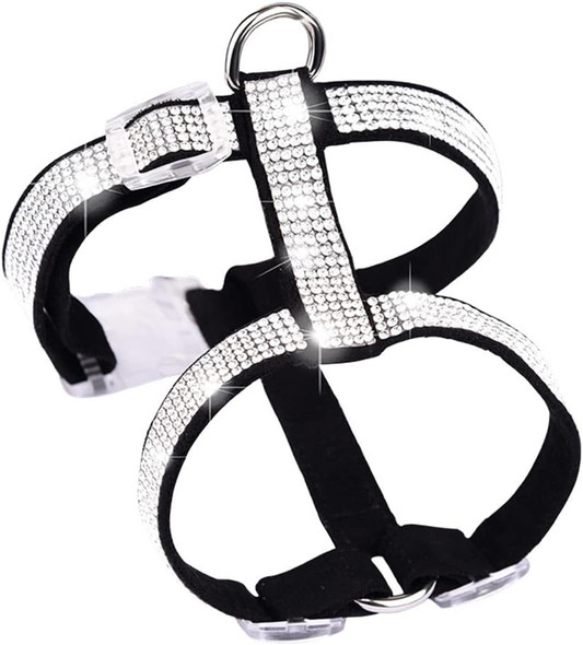 Small Dog Harness Bling Rhinestone Sparkly Diamond Jewel Crystal Adjustable Girl Easy Walk For Xxs Xsmall Female Cat Puppy Pet Kitten Black Xs