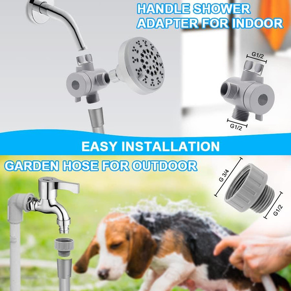 Dog Shower Attachment For Indoor/Outside,4 Setting Water Pressure Dog Wash Hose Attachment Wand Pro Pet Bath Shower Attachment 2 In 1 Dog Bathing Brushes And Scrubber With 9.8Ft Flexiable Hose