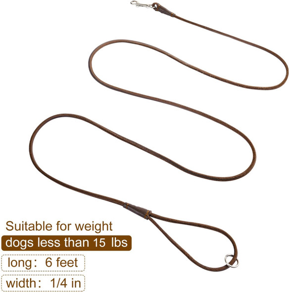 Genuine Leather Dog Leash, 6Ft Super Thin And Lightweight Dog Leash, Soft And Slim Pet Leashes For Puppies And Cats Less Than 15Lb