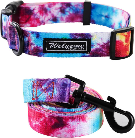 Tie Dye Dog Collar Pet Funny Dog Leash Set For Small Medium Large Dogs Tie Dye Collars (Medium(12''-14.5''))