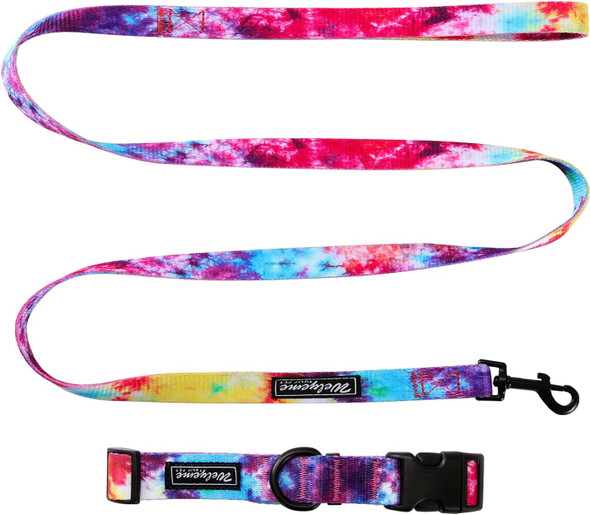Tie Dye Dog Collar Pet Funny Dog Leash Set For Small Medium Large Dogs Tie Dye Collars (Medium(12''-14.5''))