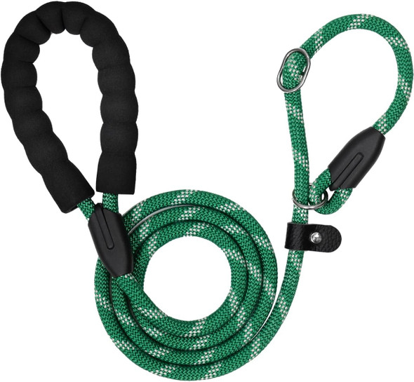 Wepet Dog Training Slip Leash, No Pull, Durable Reflective Lead, Puppy Heavy Duty Loop Rope, Comfortable Handle, 6 Ft, 1/2 Inch, Diam. Forest/White
