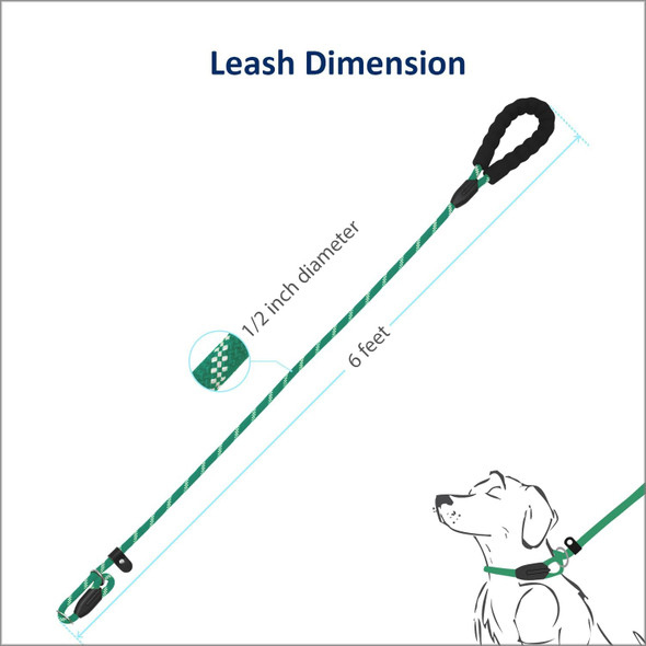 Wepet Dog Training Slip Leash, No Pull, Durable Reflective Lead, Puppy Heavy Duty Loop Rope, Comfortable Handle, 6 Ft, 1/2 Inch, Diam. Forest/White