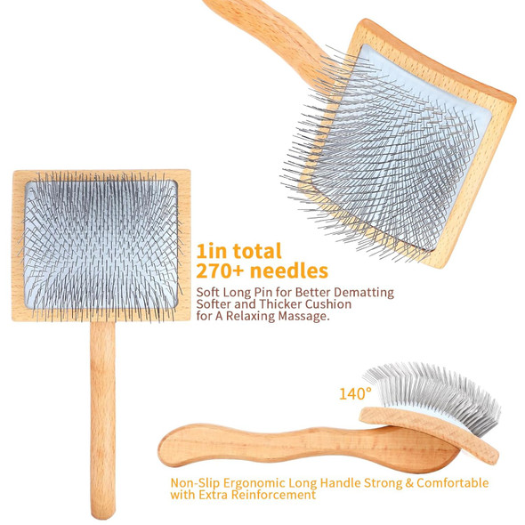 Dog Slicker Brush For Long Haired Dogs Doodle Brush For Dogs Large Dog Slicker Brush For Goldendoodles With Ergonomic Solid Wooden Handle Long Pin Grooming Brush For Dogs, Wood