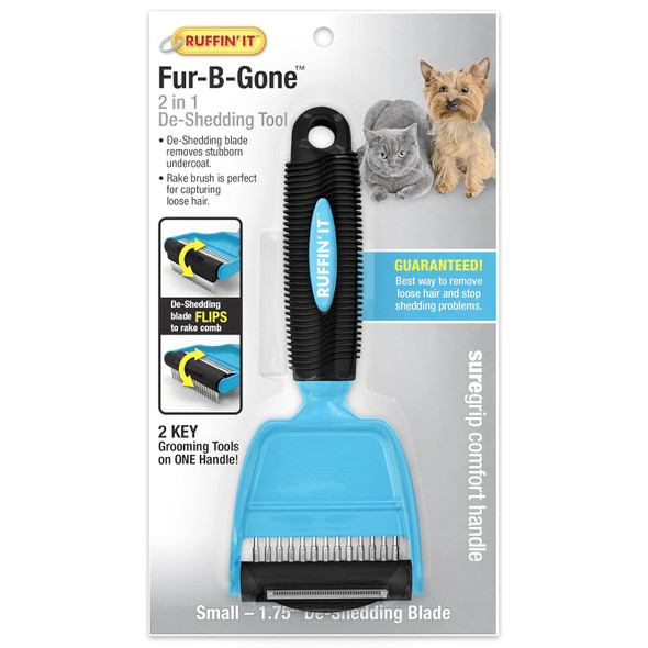 Ruffin' It Fur-B-Gone Pet Deshedding Tool, Small, Great For Dogs & Cats