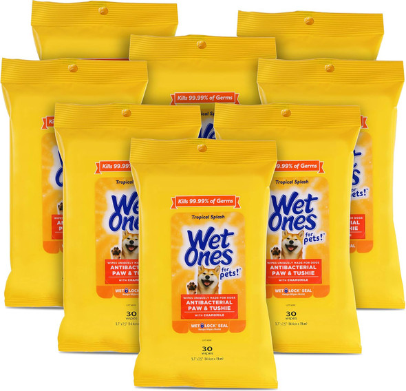 Wet Ones For Pets Paw & Tushie Dog Wipes With Chamomile, 30 Ct - 8 Pack Dog Wipes For All Dogs In Tropical Splash Scent Dog Grooming Wipes, Dog Bathing Supplies, Pet Wipes For Paw And Butt