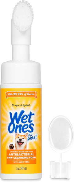 Wet Ones For Pets Antibacterial Dog Paw Cleansing Foam With Built-In Paw Scrubber Brush, Tropical Splash Scent Dog Paw Cleaner With Antibacterial Foam And Brush, 5 Oz - 6 Pack