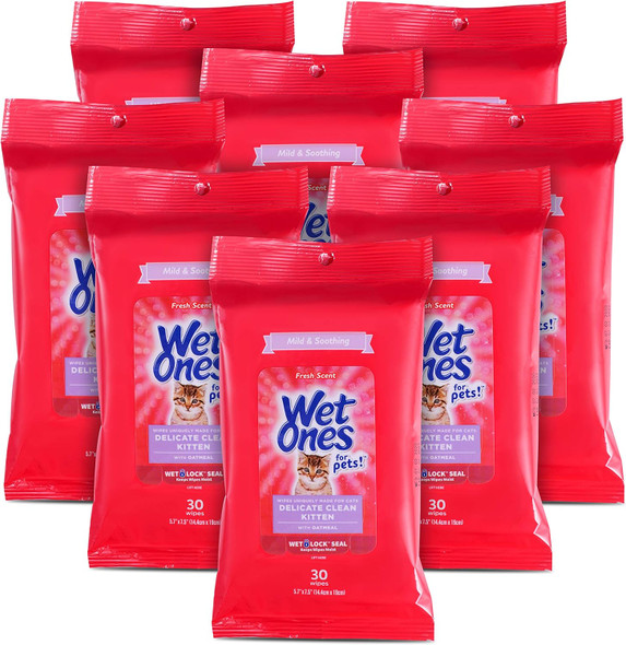 Wet Ones For Pets Delicate Clean Kitten Wipes For Cats With Oatmeal, 30 Ct - 8 PackCat Cleaning Wipes, Mild & Soothing Cat Grooming Wipes With Wet Lock Seal For Pet Grooming In Fresh Scent