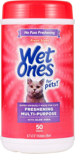 Wet Ones For Pets Freshening Multipurpose Wipes For Cats With Aloe Vera Easy To Use Cat Cleaning Wipes, Freshening Cat Grooming Wipes For Pet Grooming In Fresh Scent 50 Ct Cannister Cat Wipes
