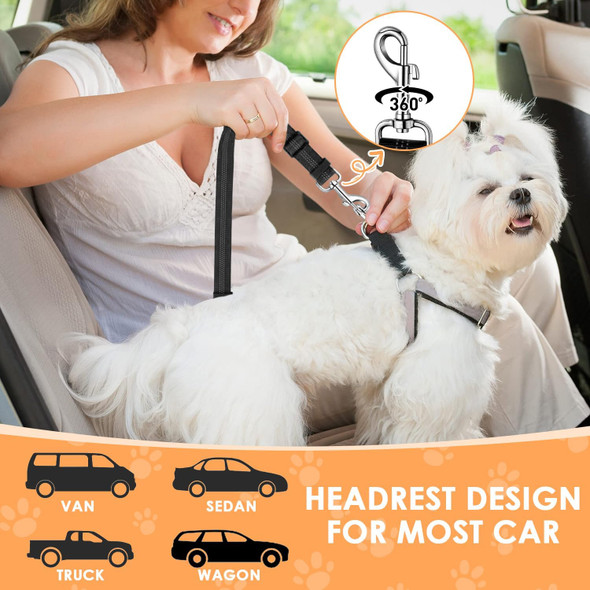 2 Pack Dog Seat Belt For Car, 3 In 1 Pet Dog Car Seatbelt Retractable Adjustable Pet Seatbelts For Vehicle Headrests Adjustable With Elastic Bungee Buffe For Small Medium Large Dogs Pet