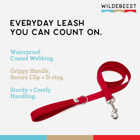 Wildebeest Funston Waterproof Dog Leash - Heavy Duty 4Ft Long Leash For Small, Medium And Large Dogs - 1000D Nylon Scratch & Stink-Resistant & Pill- - Nylon Wrap Handle 3/4 Wide, 4 Ft Length