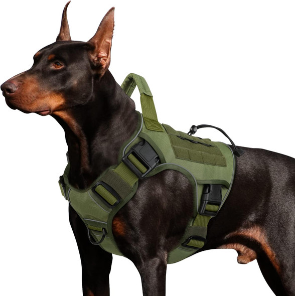 Wingoin Tactical Dog Harness For Large Dogs, Heavy Duty No Pull Dog Harness With Handle, Adjustable Reflective Military K9 German Shepherd Big Size Dog Vest For Training, Walking, Hiking, Green (L)