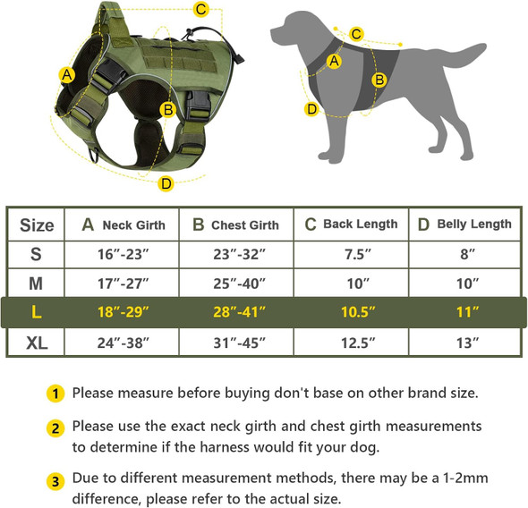 Wingoin Tactical Dog Harness For Large Dogs, Heavy Duty No Pull Dog Harness With Handle, Adjustable Reflective Military K9 German Shepherd Big Size Dog Vest For Training, Walking, Hiking, Green (L)