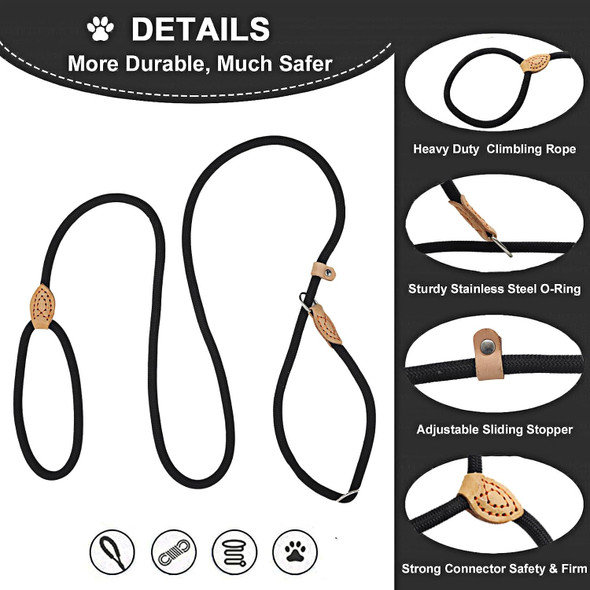 Dog Slip Lead Training Leash 2Pcs For Medium Small Dogs Puppy, 6Ft X 3/8In Slip Lead Dog Leash No Collar Needed, Strong Nylon Rope Leash, Black 2Pcs