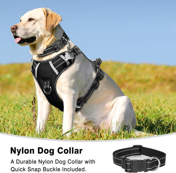 Winsee Dog/Pet Harnesses No Pull With Dog Collar, Adjustable Reflective Oxford Outdoor Vest, Front/Back Leash Clips For Small, Medium, Large, Extra Large Dogs, Easy Control Handle For Walking