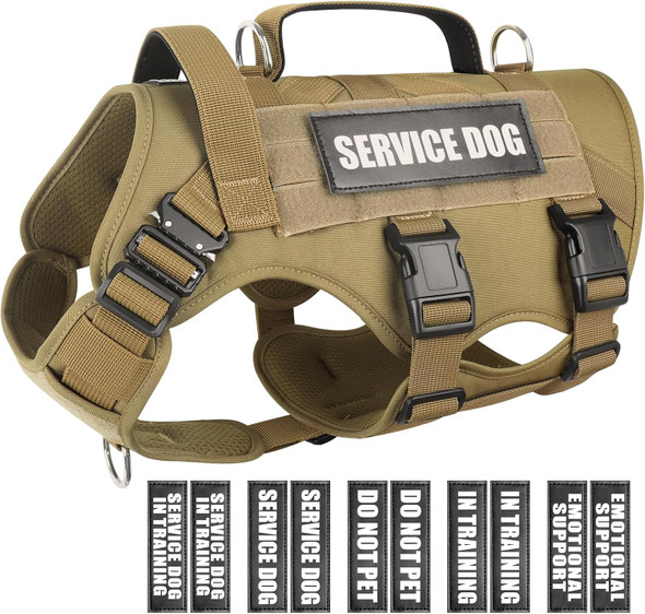 Winsee Service Dog In Training Vest With 10 Pet Patches, Tactical Working Molle Vest For Large Dog, Military Animal Harness With 2 Handles For Hunting Walking
