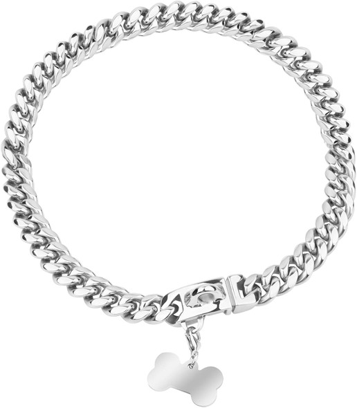 Strong Metal Dog Collars With Safety Buckle, 14Mm Wide Stainless Steel Cuban Link Chain Dog Collar Necklace For Small Medium Large Dogs