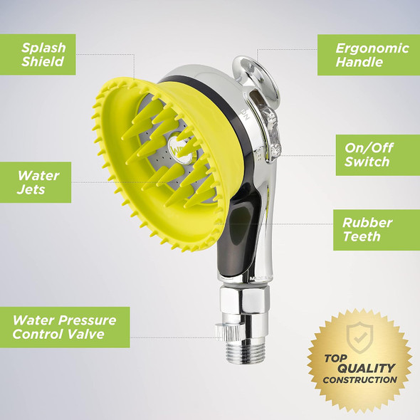 Wd Handheld Shower Brush With On/Off Switch And Water Pressure Control Shield Water While Brushing And Washing Simultaneously Dog Washing Shower Attachment