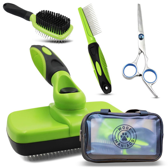 Doodle Grooming Kit With Carrying Case - Labradoodle, Goldendoodle, Bernadoodle & Poodle Slicker Brush, Dematting Comb, Grooming Scissors & Detangling Brush - Short & Long Haired Dog Kit