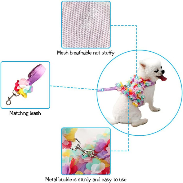 Dog Flower Harness Waking Vest Harness With Pet Leash And Velcro For Halloween Cat Puppy (Xs)