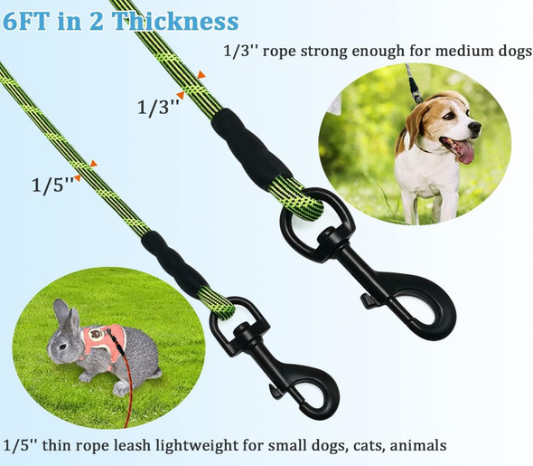 Rope Leash For Medium Dogs 6Ft, Heavy Duty Dog Walking Leash With Rotating Metal Clip, 1/3 Diam Nylon Pet Leash Green (1/3'' X 6 Ft, Green)