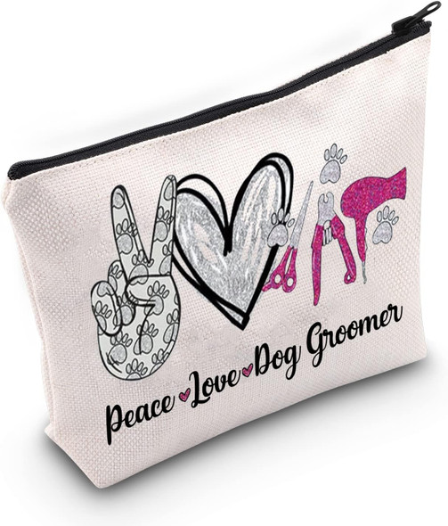 Wzmpa Dog Groomer Cosmetic Makeup Bag Dog Hairdresser Peace Love Dog Groomer Zipper Pouch For Dog Lovers (Peace Love Dog Groomer)
