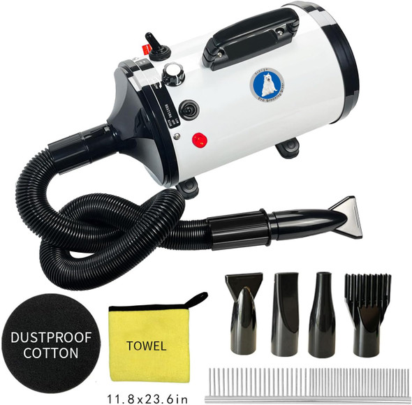 High Velocity Dog Pet Grooming Dryer W/Heater. (White Black)