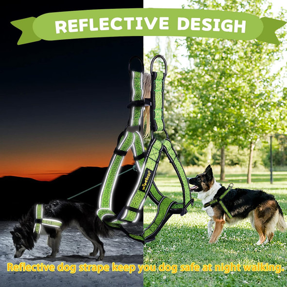 Dog Harness,No Pull Dog Harness With Reflective Adjustable,Stops Pets From Pulling And Choking On Walks,Dog Harness For Medium/Large Dogs (Green, Xl)