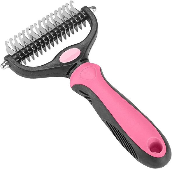 Pet Grooming Tool - 2 Sided Undercoat Rake For Cats And Dogs - Safe Dematting Comb For Easy Mats & Tangles Removing - No More Nasty Shedding And Flying Hair