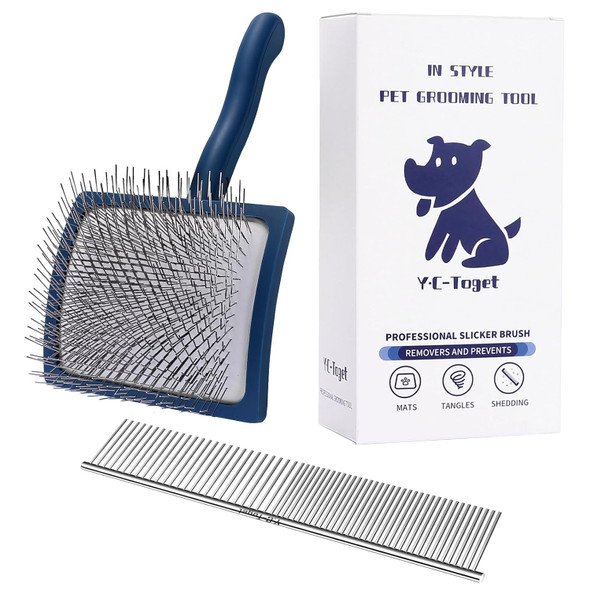 Slicker Dog Grooming Brush For Goldendoodle Poodle Doodle,Slicker Brush With Airflowable Pad For Dogs & Pet Comb Value Kit- Long Pin Slicker Dog Brush-Detangle,Undercoat,Work Fast And Save Time