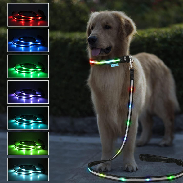 Led Dog Leash,Lighted Dog Leash For Night Walking,Usb Rechargeable Rgb Color Changing Heavy Duty Light Up Dog Leash Padded Handle Glow In The Dark Led Leashes For Small Medium Large Dogs-6Ft