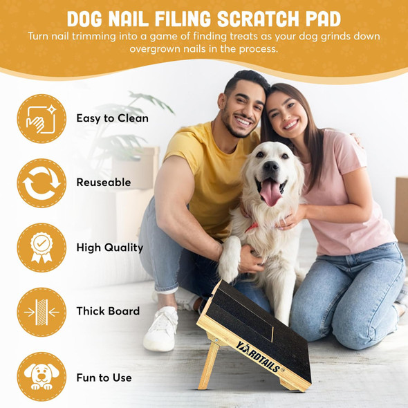 Dog Scratch Board For Nails - Bamboo Nail Filing Scratch Pad With Treats Box - Stress- Emery Trim Claw Care Scratch Pad With 3 Extra Sandpaper Sheets For Dogs/Puppies Small/Medium/Large.