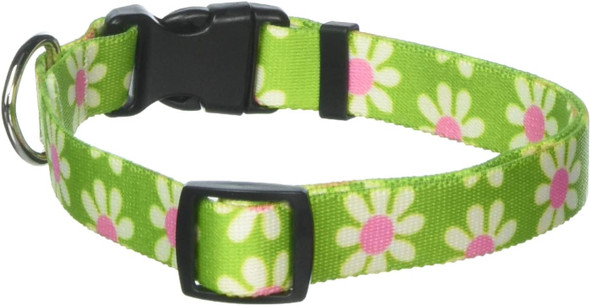 Green Daisy Dog Collar - Size Medium 14 To 20 Long - Made In The Usa