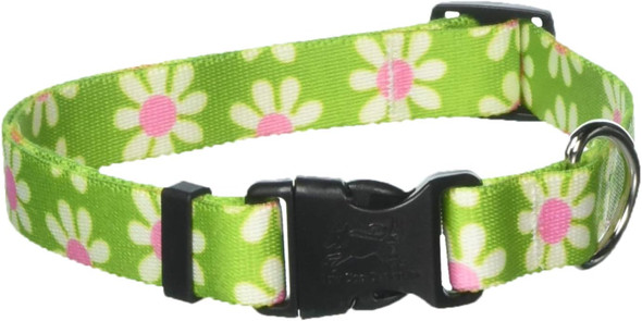 Green Daisy Dog Collar - Size Medium 14 To 20 Long - Made In The Usa