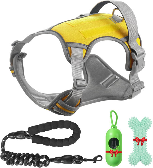 Dog Harness Adjustable Reflective Easy Control For Medium/Large Dog Harness With A Heavy Duty 5Ft Dog Leash (Xl (Neck: 23.6-31, Chest: 26.7-36.6)(Yellow, Extra Large)