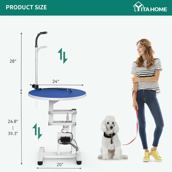 Yitahome 24 Electric Lift Dog Grooming Table, Rotating Desktop Grooming Table For Dogs At Home, 360° Rotatable Adjustable Hair Dryer Holder Small Pet Grooming Station, Blue