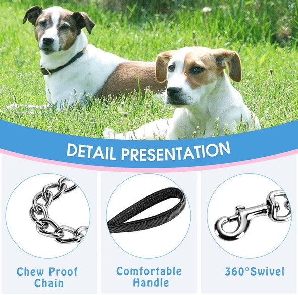 Chain Heavy Duty Metal Dog Leash, 4Ftx3Mm Chew Proof Pet Leash Chain With Soft Padded Handle For Large & Medium Size Dogs Walking, Training And Traveling (0-80 Lbs)