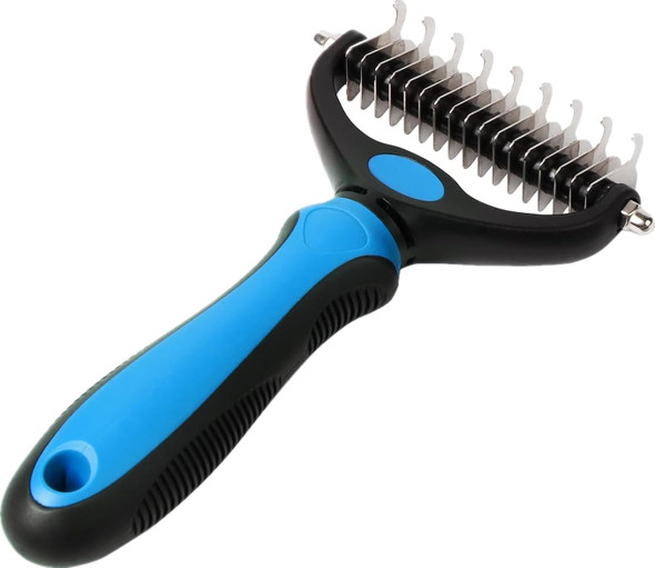 Pet Grooming Tool - 2 Sided Undercoat Rake For Cats & Dogs With Clip-On Dog Cat Collar Lights - Safe Dematting Comb For Easy Mats & Tangles Removing