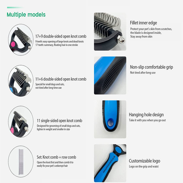 Dog Dematting Comb Grooming Tool Kit, 2 Sided Professional Deshedding Comb Undercoat Rake To Remove Loose Knots, Mats, Tangles Hairs Fits For Pets, Dogs, Cats, Horses And Rabbits