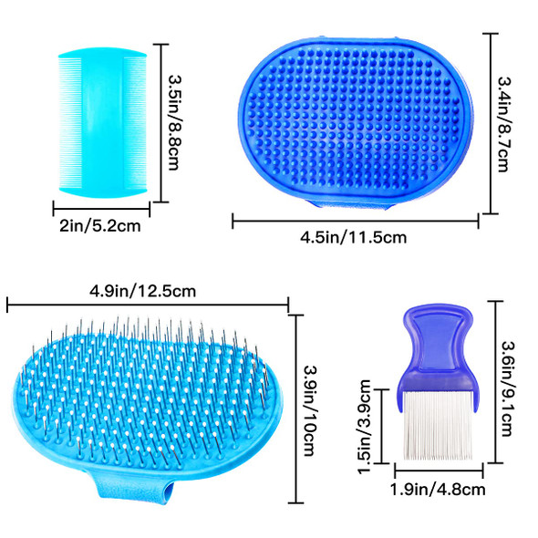 4 Pieces Rabbit Grooming Kit Including Rabbit Hair Remover, Rabbit Grooming Brush, Steel Comb And Double-Sided Pet Comb ,Suitable For Bunny & Guinea Pig